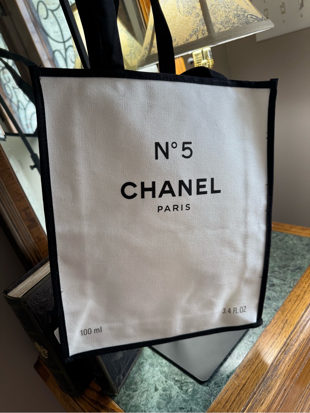 CHANEL Beauty White and Black N°5 Canvas Shopper Tote